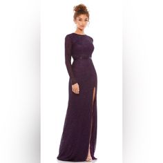 Mac Duggal Dress Style: 5056 Color: Aubergine Size: 10 Built In Padding At Bust Area Gorgeous Gown For The Holidays, Ball, Gala Or Black Tie Event. Elegant Purple Maxi Dress For Formal Occasions, Fitted Purple Evening Dress For Gala, Purple Evening Dress For Gala, Elegant Purple Formal Gown, Elegant Purple Prom Gown, Elegant Purple Gown With Sweep Train, Elegant Purple Gown For Prom Season, Fitted Purple Chiffon Evening Dress, Elegant Purple Gown For Prom