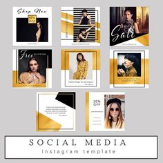 social media postcard template with gold and black