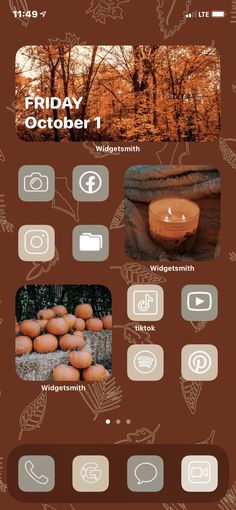 an iphone screen with the text friday october 1 on it and pictures of pumpkins