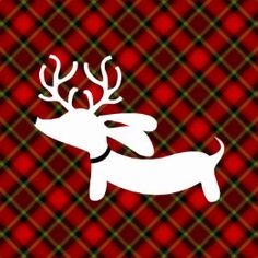 a red and green plaid pattern with a white reindeer