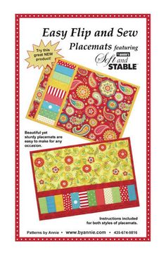 the easy flip and sew placemats sewing pattern is shown in red, green,