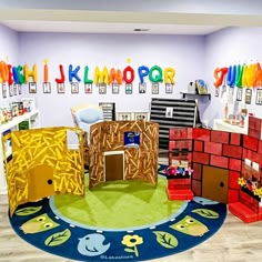 the children's playroom is decorated in bright colors