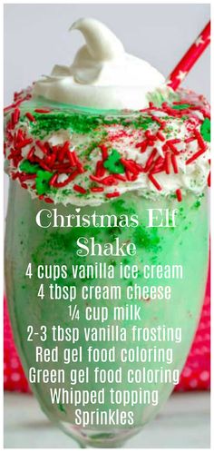 christmas elf shake recipe with whipped cream and sprinkles