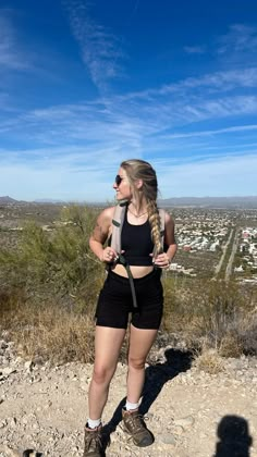 hike, arizona, desert, mountain, hiking inspo, hiking outfit, biker shorts, athleisure, granola, crunchy, hiking boots, cactus, view, inspo, warm weather, sunshine Hiking Outfit Summer Biker Shorts, Biker Short Hiking Outfit, Hiking Swimming Outfit, Hike Outfit Women, Hicking Outfits Summer Women Style, Cute Summer Hiking Outfit, Hiking Boots Outfit Summer, Trekking Outfit Women Hiking, Yosemite Hiking Outfit