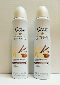 2 NEW Cans  Friendly note:  All items are kept in a control Atmosphere. Dove NOURISHING  SECRETS INDULGING RITUAL  dry spray 48h  ANTIPERSPIRANT  vanilla & coconut butter  3.8oz Each Can Nourishing secrets indulging ritual dry spray antiperspirant deodorant is just the thing for your new morning routine. This deodorant for women will turn your daily underarm care routine into a luxurious ritual worth the morning wake-up. Inspired by self-care rituals of real women, made with 0% alcohol (ethanol) Best Vanilla Deodorant, Dove Vanilla Deodorant, Good Deodorant For Women, Coconut Hygiene Products, Vanilla Self Care, Dove Deodorant Spray, Vanilla Body Care, Affordable Self Care, Vanilla Deodorant