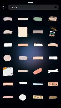 an iphone screen showing different types of paint brushes and paper strips on it's side