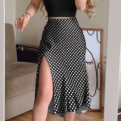 Black And White Polka Dot Skirt, White Polka Dot Skirt, Y2k Boho, Polka Dot Skirt, Dot Skirt, Color Photo, Chiffon Skirt, Printed Skirts, Business Fashion