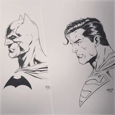 two drawings of batman and robin wayne