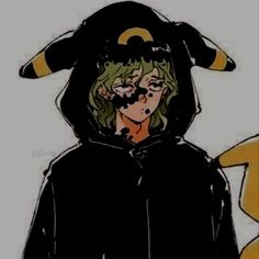 a drawing of a person wearing a black hoodie with horns on it's head