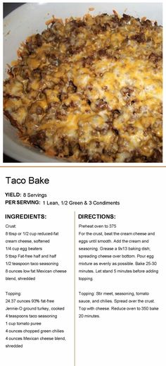 the recipe for taco bake is shown here