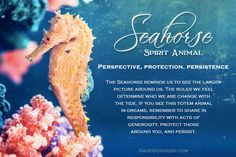 seahorse spirit animal on blue background with caption