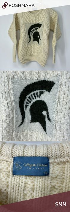 Collegiate NWOT Michigan State University Womens Wool Fisherman’s Sweater XS