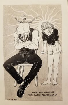 a drawing of two people sitting next to each other on top of a chair with their arms crossed