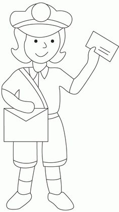 a woman police officer with a card in her hand coloring pages for kids, printable