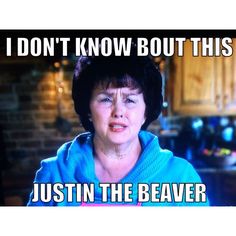 an older woman is talking to someone in the kitchen with text that reads, i don't know but this isn't just in the beaver