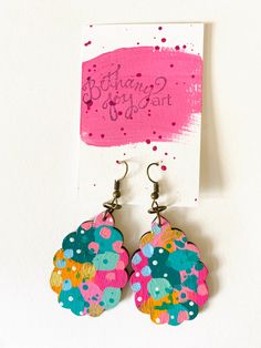 Colorful, Hand Painted Scallop Shape Earrings 15 – Bethany Joy Art Artistic Hand Painted Drop Earrings, Multicolor Hand Painted Drop Earrings, Multicolor Hand Painted Fun Earrings, Colorful Hand-painted Drop Earrings, Colorful Hand Painted Drop Earrings, Fun Multicolor Hand Painted Earrings, Playful Hand Painted Pink Earrings, Fun Hand Painted Colorful Earrings, Artsy Hand Painted Dangle Earrings