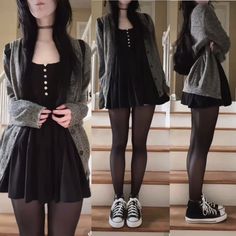 Cute Winter Outfits Alt, Nerdy Goth Aesthetic, Dark Coquette Dresses, Cute Goth Winter Outfits, Style Black Dress Casual, Cute Innocent Outfits, Black Dress Outfit Grunge, Nicole Class 09 Outfits, Alt Outfits Fem