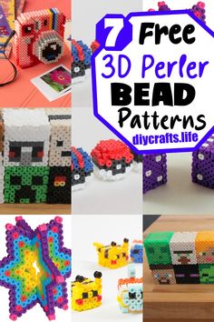 7 3D Perler Bead Patterns Free - DIY Crafts Perler Bead 3d Patterns, 3d Perler Bead Patterns Easy, Perler Bead Patterns Free, 3d Perler Bead Patterns, Bead Patterns Free, Perler Bead Crafts, Melty Bead Designs, Bookmarks Diy, Handmade Bookmarks Diy