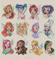 the disney princesses stickers are all in different styles and sizes, including one with long hair