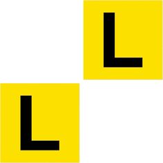 two black and yellow squares with the letter l in each one's center, on a white background