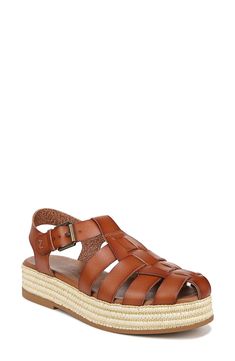 A caged vamp strap lends a boho-chic aesthetic to a lofty sandal set on a jute-wrapped platform. 1 1/2" platform Synthetic upper, lining and sole Imported Fisherman Style, Fisherman Sandals, Espadrilles Platform, Famous Footwear, Espadrille Sandals, Brown Sandals, Sandal Fashion, Platform Sandals, Women's Shoes Sandals