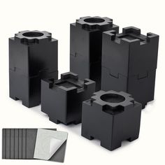 several different types of black plastic boxes