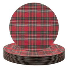 Set of 12 Tartan Plaid Acrylic Charger Plates-Set of 12-Koyal Wholesale-Red- Clear Glass Charger Plates, Acrylic Charger Plates, Forest Theme Party, Christmas Dinner Plates, Thanksgiving Plates, Christmas Dining Table Decor, Glass Charger Plates, Christmas Dining Table, Holiday Dinner Party