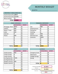 a printable budget sheet for the month