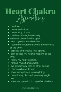 Heart Chakra Affirmations Heart Chakra Healing, Chakra Affirmations, Healing Affirmations, Energy Healing Spirituality, Chakra Yoga, Spiritual Manifestation