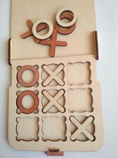 wooden cut outs with letters and numbers on them