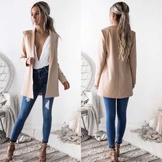 Slim Cardigan, Casual Suit Jacket, Long Blazer Jacket, Cardigan Blazer, Cardigan Casual, Outwear Women, Suit Coat, Long Blazer, Casual Suit