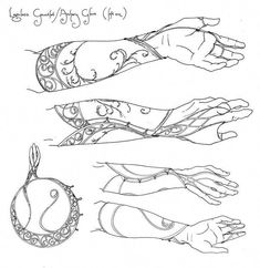 four different types of hand and wrist tattoos, each with an intricate design on it