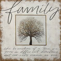 a family sign with a tree in the center and writing on it that says,