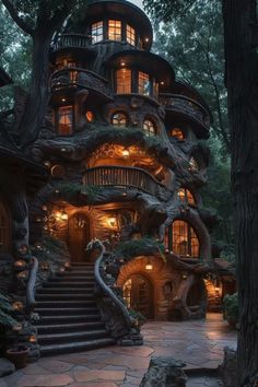 a house that looks like it is in the woods