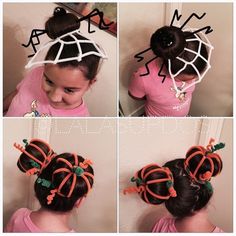 Crazy Hair Day Halloween, Pumpkin Spider Web, Halloweenský Makeup, Halloween Hairstyles, Crazy Hat Day, 50 Hair, Hat Day, Wacky Hair Days, Pumpkin Spider