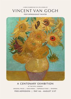 a painting of sunflowers in a vase with the title, a century exhibition