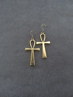 Large gold ankh earrings Gye Nyame Earrings, Ankh Egyptian, Mid Century Modern Earrings, Fertility Symbols, Earrings Bold, Afrocentric Earrings, African Earrings, Modern Earrings, Pretty Jewellery