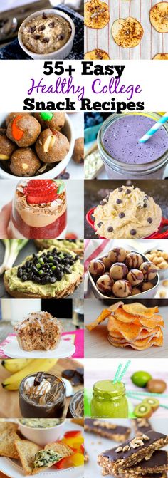 the collage shows different snacks and desserts