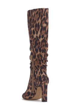 This slouchy knee-high boot elevates you on a towering shaved block heel. 3 1/2" heel 16 1/2" shaft; 15" calf circumference Side zip closure Synthetic upper and lining/rubber sole Imported Leopard Watercolor, Summer Wardrobe Essentials, Wedding Guest Shoes, Sneaker Slippers, Slouched Boots, Baby Boy Shoes, Boy Shoes, Denim Leggings, Denim Jumpsuit