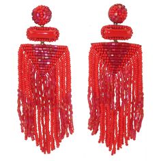 Contemporary Deepa Gurnani red beaded chandelier earrings with post hardware. The standout ‘lipstick’ red shade is enhanced by iridescent beads that incorporate a hint of magenta. The effect is ‘bead’-dazzling!! The husband and wife team behind the Deepa Gurnani brand seek to promote the time honored tradition of Indian hand beading and embroidery with their beautiful designs. CONDITION Very good condition. MEASUREMENTS Each earring measures 4.25” long x 1.75” at the widest x .75” deep including Fringe Chandelier, Diamond Chandelier Earrings, Deepa Gurnani, Beaded Chandelier Earrings, Silver Chandelier Earrings, Gold Chandelier Earrings, Bead Fringe, Beaded Tassel Earrings, 18k Gold Earrings