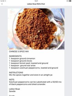 the recipe for chinese spice mix on facebook