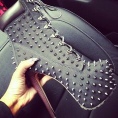 Studded Spike High Heel Boots #Lace-Up #spiked Studs And Spikes, Studded Boots, Shoe Obsession, Shoes Shoes, High Heel Boots, Cute Shoes, High Heel Shoes