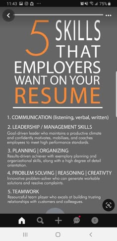 the five skills that employees want on their resume are shown in this screenshote