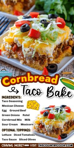 an advertisement for cornbread and taco bake