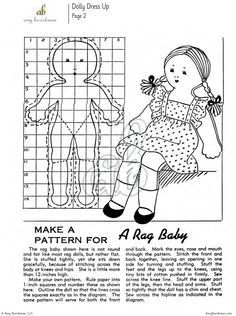 the pattern for a rag baby is shown in black and white, with an image of a