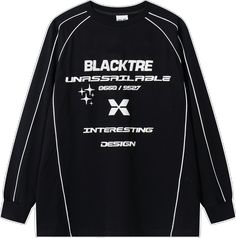 Blacktre X Sweatshirt - h0neybear Sportswear Long Sleeve T-shirt With Graphic Print, Urban Sports Tops For Fall, Urban Sports Top For Fall, Trendy Winter T-shirt With Logo Print, Athleisure Letter Print Sweatshirt For Streetwear, Long Sleeve Workout T-shirt With Letter Print, Letter Print Athleisure Sweatshirt For Streetwear, Black Long Sleeve Sweatshirt With Logo Print, Sporty Black T-shirt With Screen Print