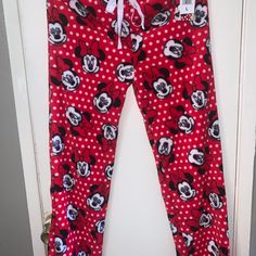 Brand New Women’s Size Large Fleece Minnie Mouse Pajama Pants. Still Has Tag. There Is Also A Drawstring. Fleece Pajama Pants, Fleece Pajamas, Pants Color, New Woman, Women's Intimates, Minnie Mouse, Pajama Pants, Red White, Red And White