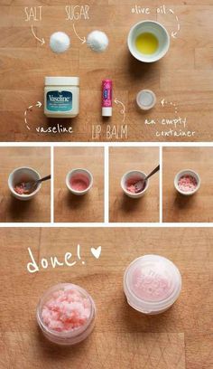 Before you apply lipstick, exfoliate your lips with this easy DIY scrub. See link for more MakeUp Tips!! Lipstick Tricks, Lip Peeling, Easy Diy Scrub, Diy Lip Scrub, Apply Lipstick, Lip Balm Containers, Vaseline Lip