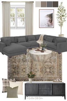 Living room mood board with sectional sofa Gray Sofa And Two Chairs, Mix And Match Sofas Living Room Grey, Dark Grey Sofa Living Room, Gray Sectional Living Room, Dark Grey Couch Living Room, Tan Living Room, Grey Sofa Living Room, Grey Couch Living Room