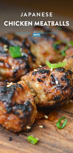 grilled chicken meatballs on a wooden cutting board